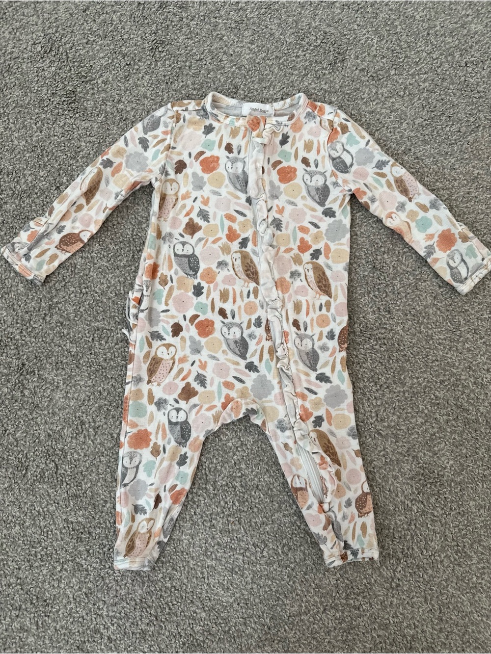 Angel Dear Woodland Owl Print Ruffle Onsie